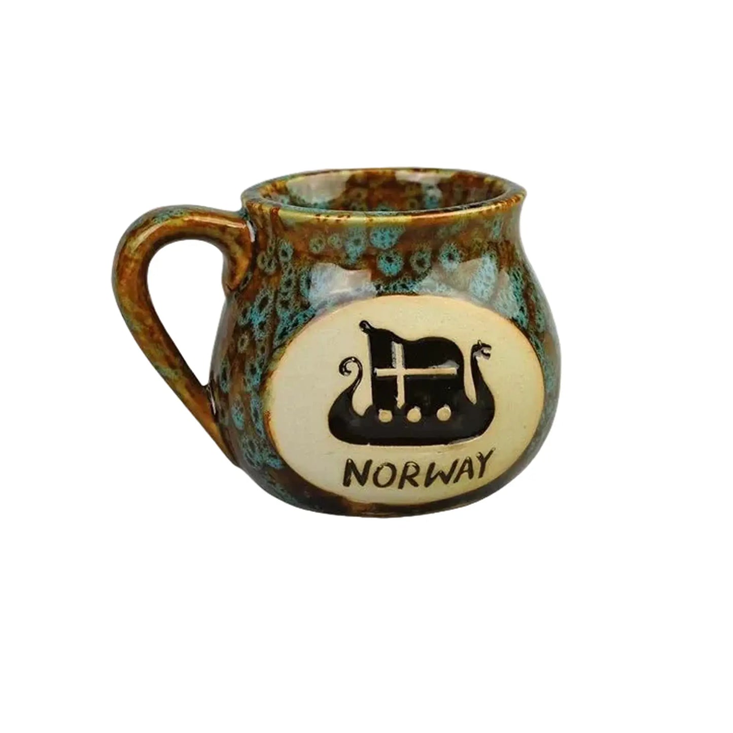 Keramisk tekopp, Turkis/Brun vikingskip - DEALS - OF - NORWAY