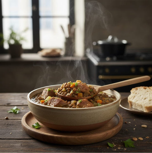 Linsegryte med svinekjøtt 800 g boks - NORMAE