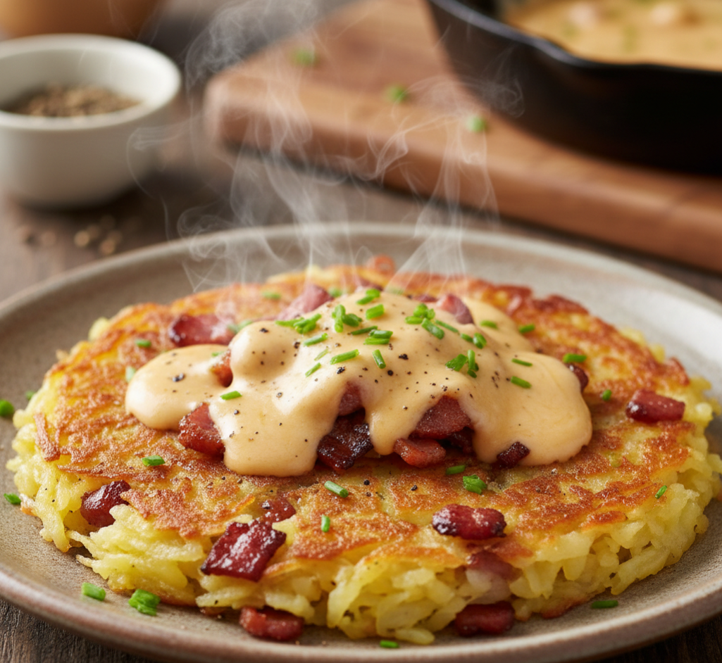 Potetrösti med bacon og ost, 400 g eske - NORMAE