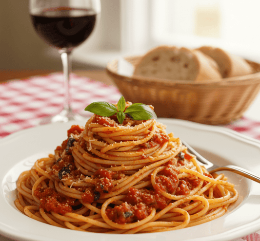Spaghetti med tomatsaus og revet hard ost, 400 g - NORMAE