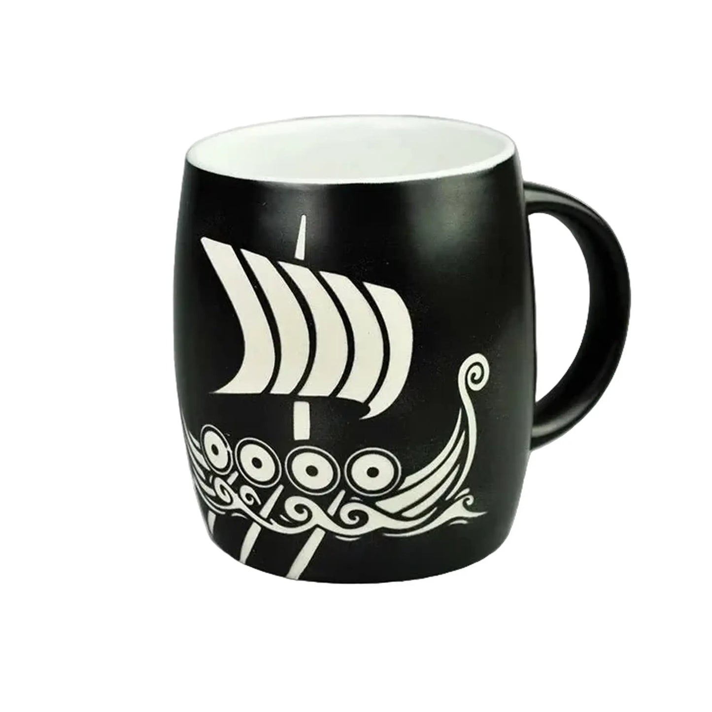 Stort kaffekrus, Sort m/Vikingskip - DEALS - OF - NORWAY