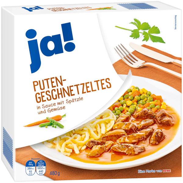 Kalkunstrimler i saus med spätzle og grønnsaker, 480 g skål - NORMAE