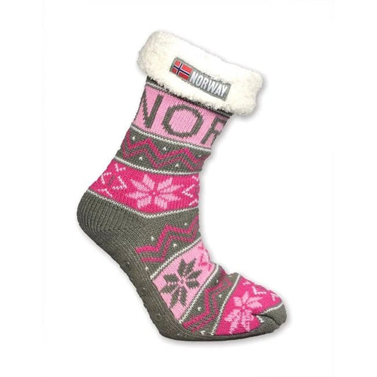Strikket sokk m/hvitt fór, Rosa, 36 - 40 - NORMAE
